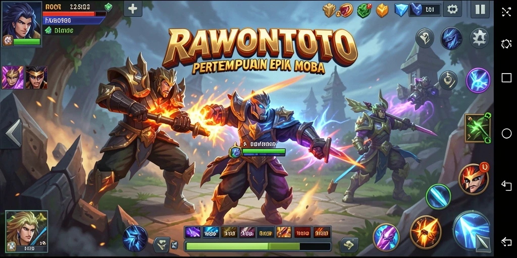 Screenshot gameplay RAWONTOTO menampilkan aksi pertempuran yang mendebarkan.